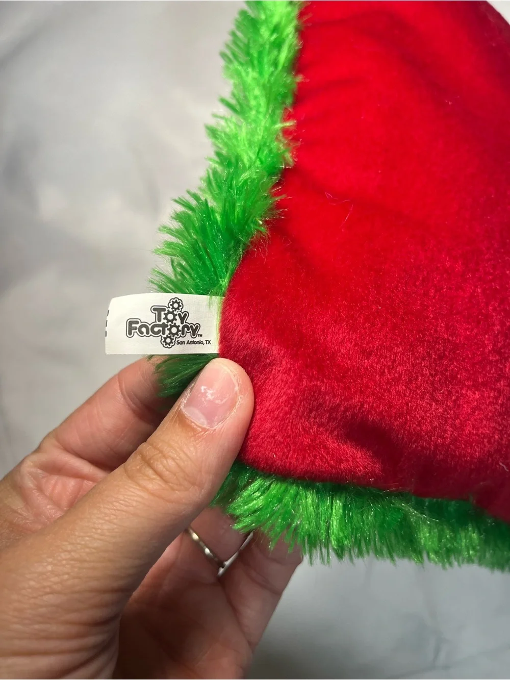 Vintage 2000 Grinch Stole Christmas Toy Factory 10x10 Pillow Red Green Rare Fur